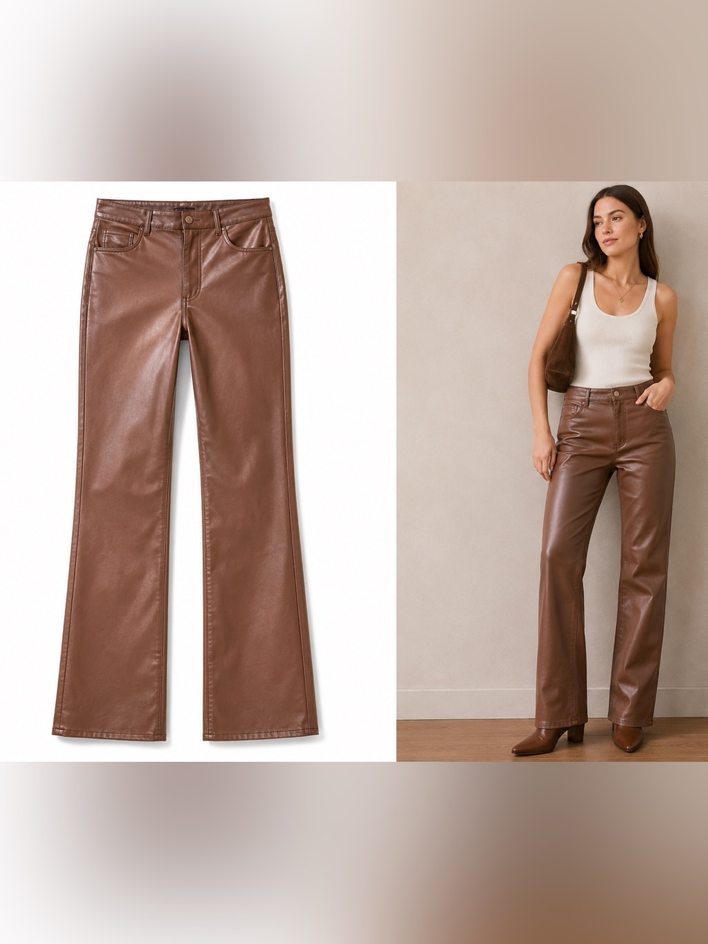 Badgley Mischka NWT Stretch Vegan Leather Straight Leg Pants Brown XS - Picture 2 of 10